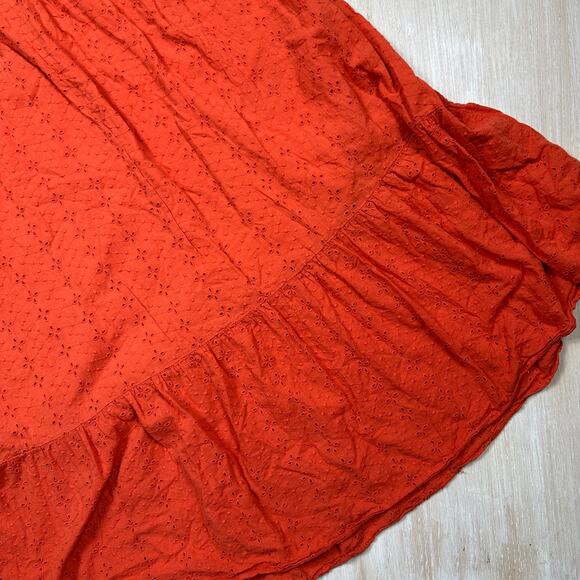 Vanessa Zani New Made In Italy Orange Cotton Eyelet Midi Casual Dress Medium - Picture 7 of 12